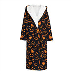 Halloween Pumpkin Faces Pattern Print Hooded Bathrobe