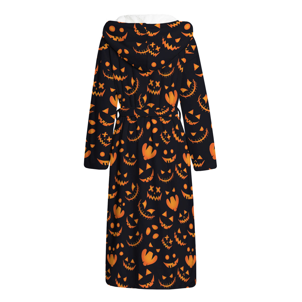 Halloween Pumpkin Faces Pattern Print Hooded Bathrobe