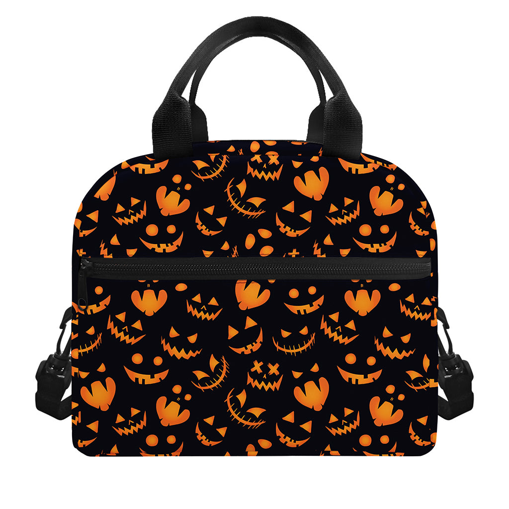 Halloween Pumpkin Faces Pattern Print Insulated Lunch Bag