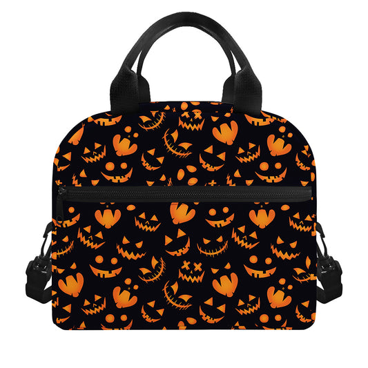 Halloween Pumpkin Faces Pattern Print Insulated Lunch Bag
