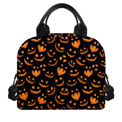 Halloween Pumpkin Faces Pattern Print Insulated Lunch Bag