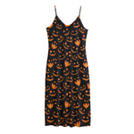Halloween Pumpkin Faces Pattern Print Jersey Midi Cami Dress