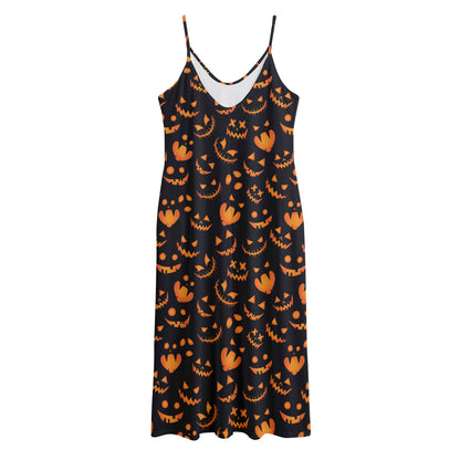 Halloween Pumpkin Faces Pattern Print Jersey Midi Cami Dress