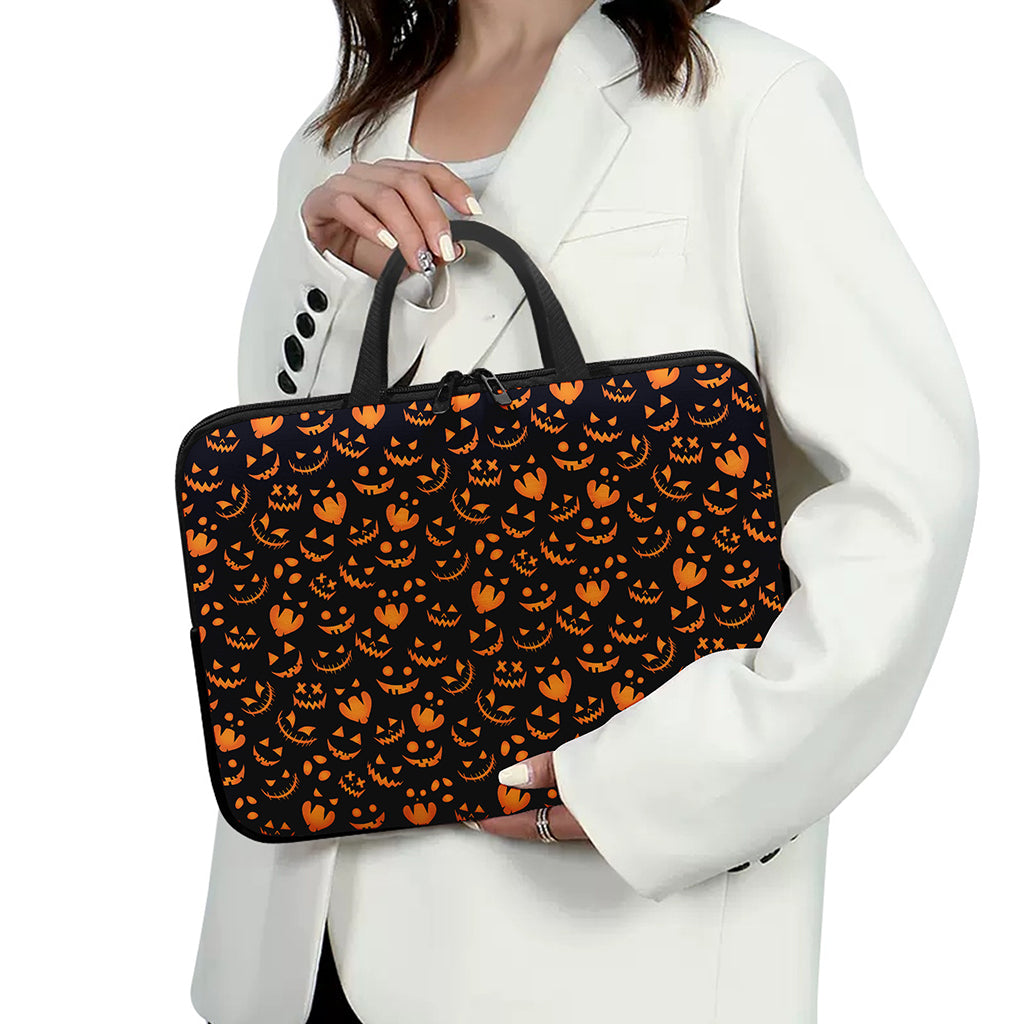 Halloween Pumpkin Faces Pattern Print Laptop Sleeve With Handle