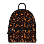 Halloween Pumpkin Faces Pattern Print Leather Backpack