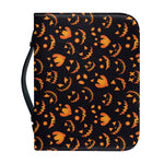 Halloween Pumpkin Faces Pattern Print Leather Bible Cover
