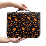 Halloween Pumpkin Faces Pattern Print Leather Bible Cover