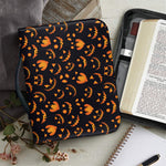 Halloween Pumpkin Faces Pattern Print Leather Bible Cover