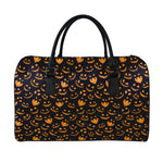 Halloween Pumpkin Faces Pattern Print Leather Duffle Bag