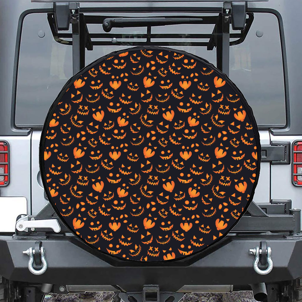 Halloween Pumpkin Faces Pattern Print Leather Spare Tire Cover