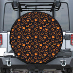 Halloween Pumpkin Faces Pattern Print Leather Spare Tire Cover