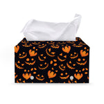 Halloween Pumpkin Faces Pattern Print Leather Tissue Box Cover