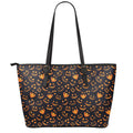 Halloween Pumpkin Faces Pattern Print Leather Tote Bag With Zipper