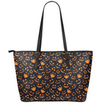 Halloween Pumpkin Faces Pattern Print Leather Tote Bag