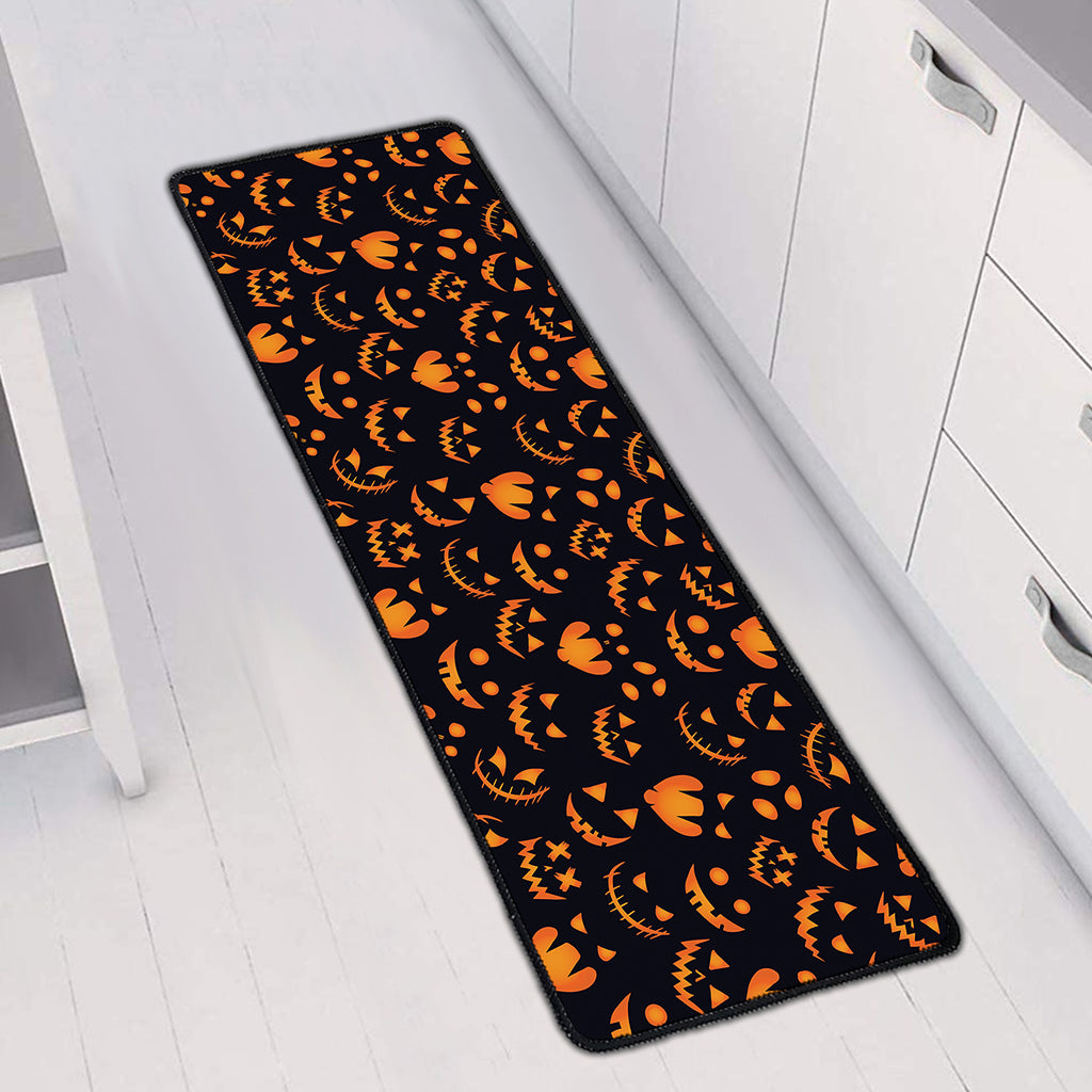 Halloween Pumpkin Faces Pattern Print Long Kitchen Mat