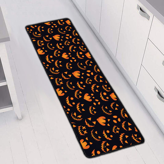 Halloween Pumpkin Faces Pattern Print Long Kitchen Mat