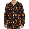 Halloween Pumpkin Faces Pattern Print Long Sleeve Baseball Jersey