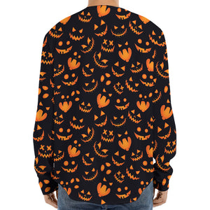 Halloween Pumpkin Faces Pattern Print Long Sleeve Baseball Jersey