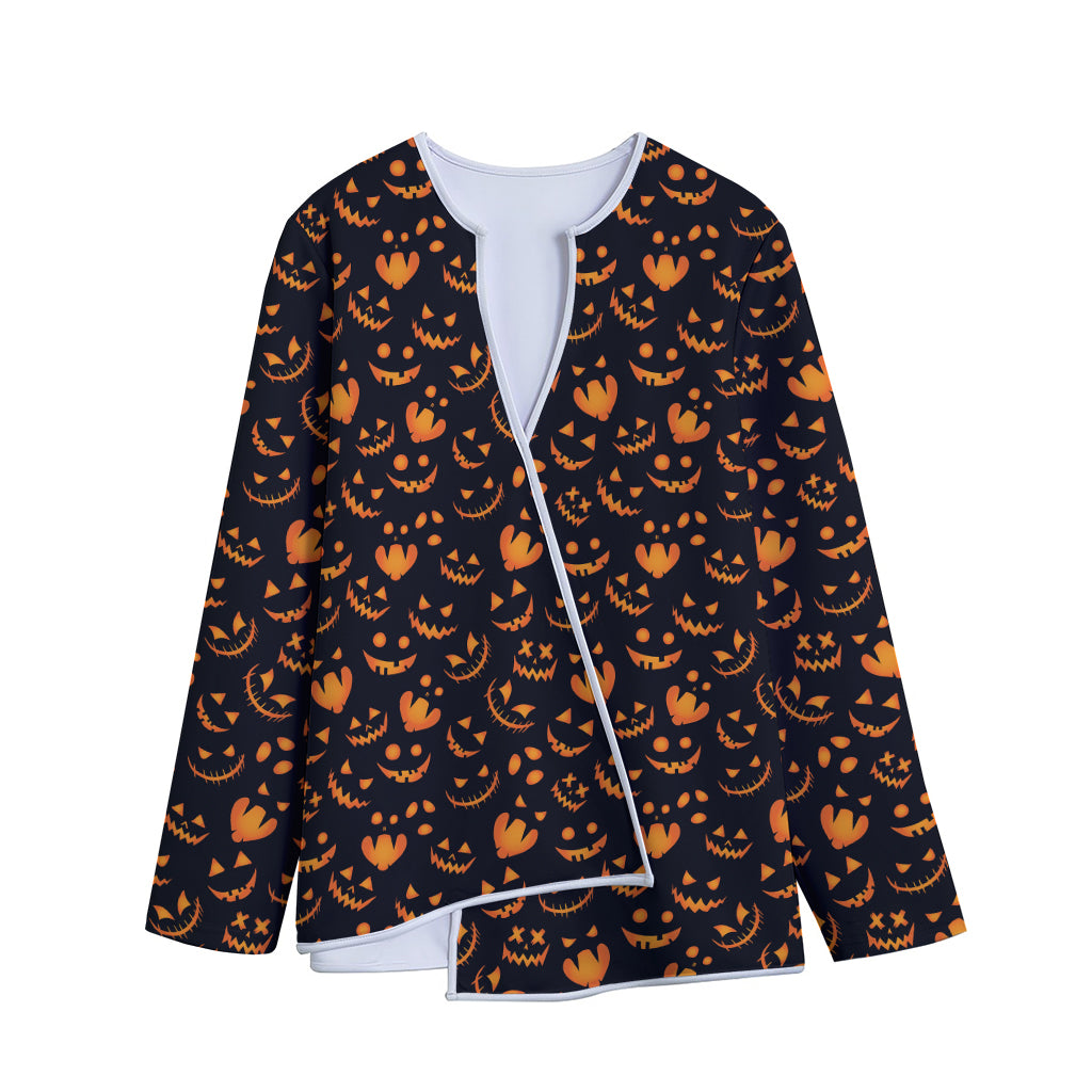 Halloween Pumpkin Faces Pattern Print Long Sleeve Short Coat