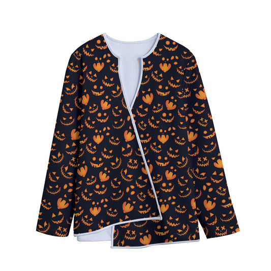 Halloween Pumpkin Faces Pattern Print Long Sleeve Short Coat