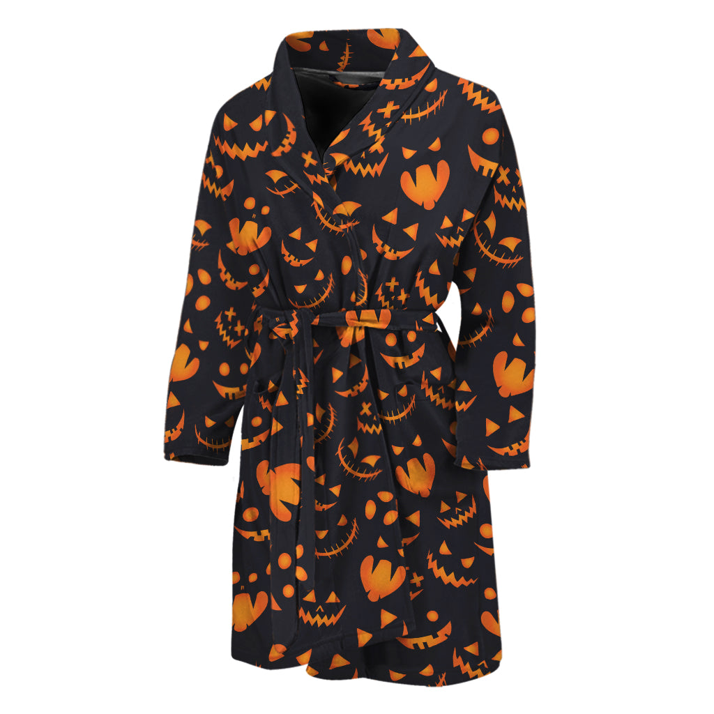 Halloween Pumpkin Faces Pattern Print Men's Bathrobe