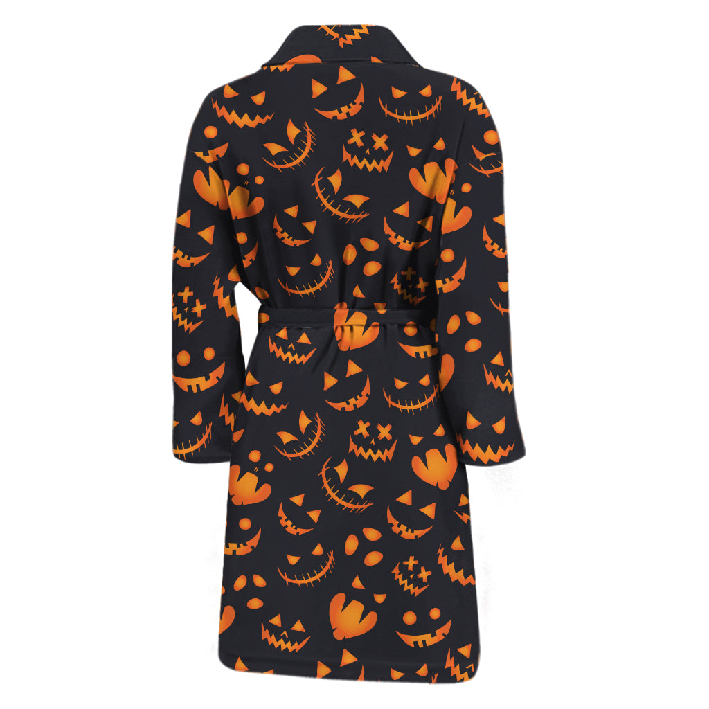 Halloween Pumpkin Faces Pattern Print Men's Bathrobe