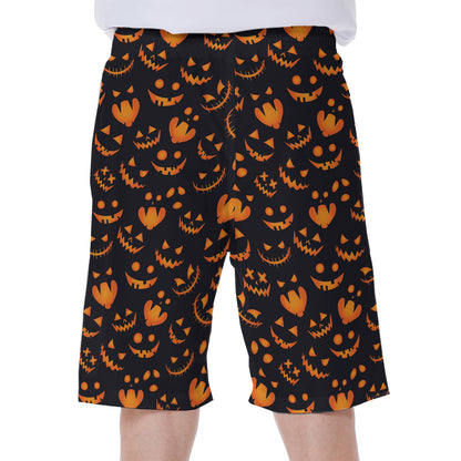 Halloween Pumpkin Faces Pattern Print Men's Beach Shorts