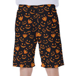 Halloween Pumpkin Faces Pattern Print Men's Beach Shorts