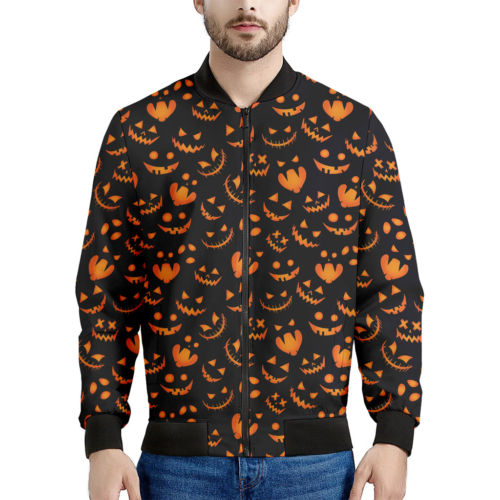 Halloween Pumpkin Faces Pattern Print Men's Bomber Jacket