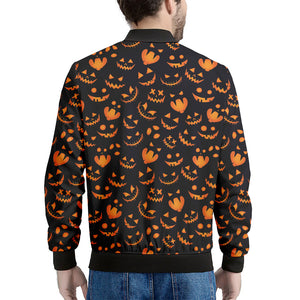 Halloween Pumpkin Faces Pattern Print Men's Bomber Jacket