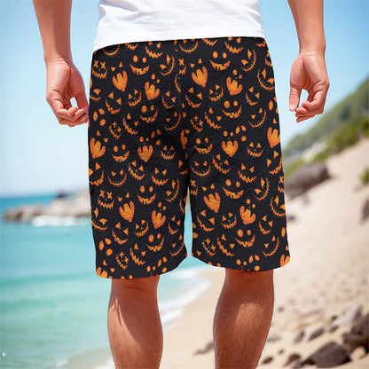 Halloween Pumpkin Faces Pattern Print Men's Cargo Shorts