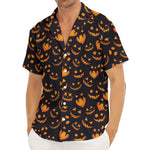 Halloween Pumpkin Faces Pattern Print Men's Deep V-Neck Shirt