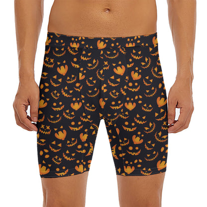 Halloween Pumpkin Faces Pattern Print Men's Long Boxer Briefs