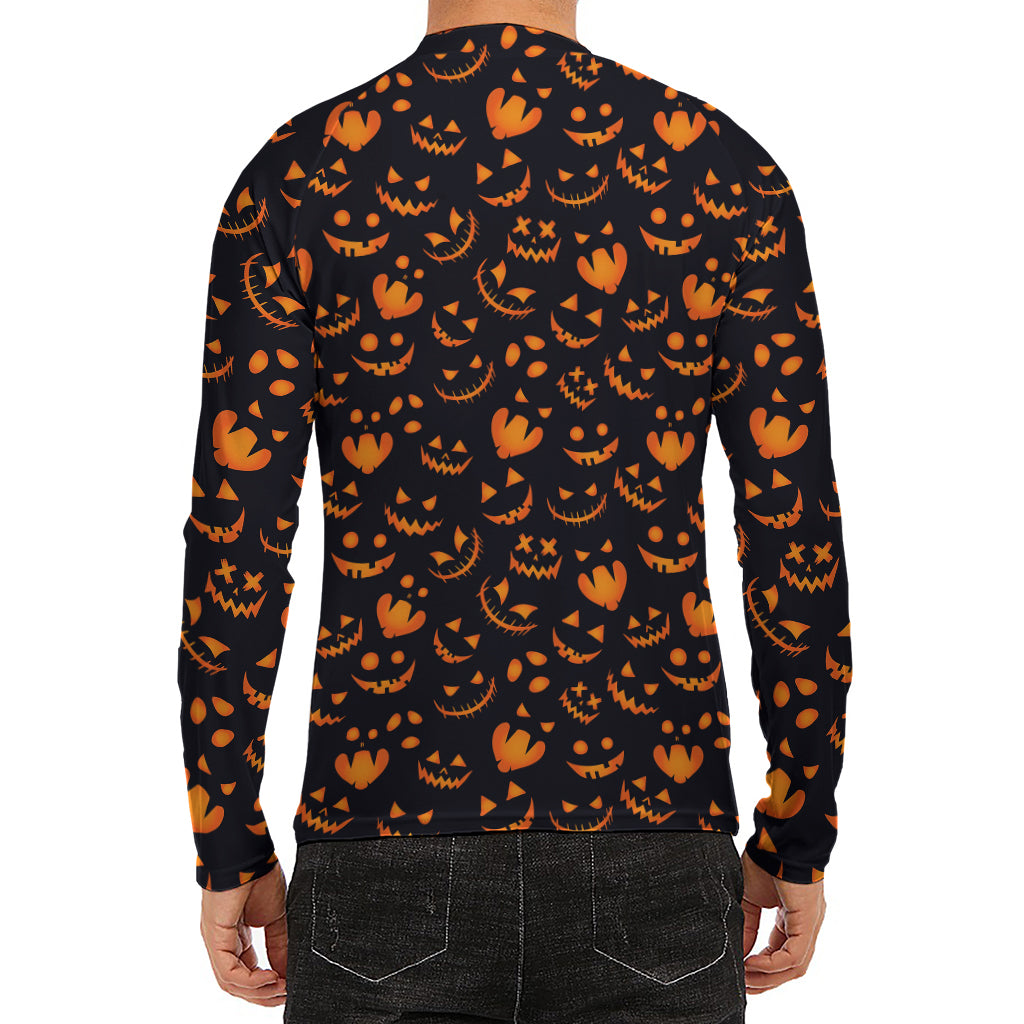 Halloween Pumpkin Faces Pattern Print Men's Long Sleeve Rash Guard