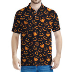 Halloween Pumpkin Faces Pattern Print Men's Polo Shirt