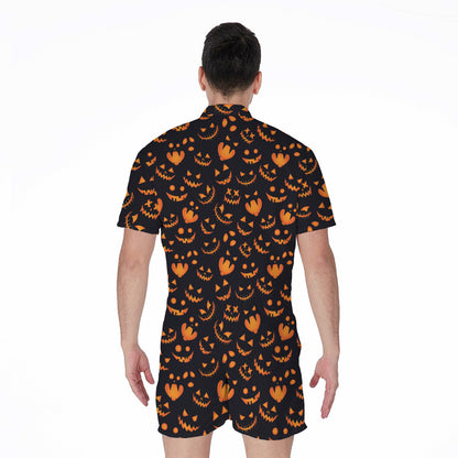 Halloween Pumpkin Faces Pattern Print Men's Rompers