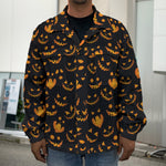 Halloween Pumpkin Faces Pattern Print Men's Shirt Jacket