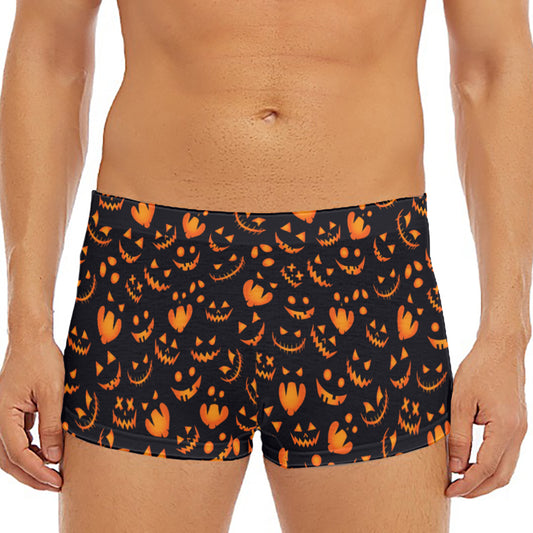 Halloween Pumpkin Faces Pattern Print Men's Short Boxer Briefs