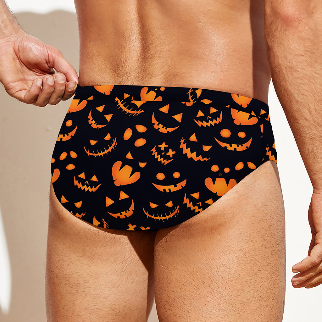 Halloween Pumpkin Faces Pattern Print Men's Swim Briefs