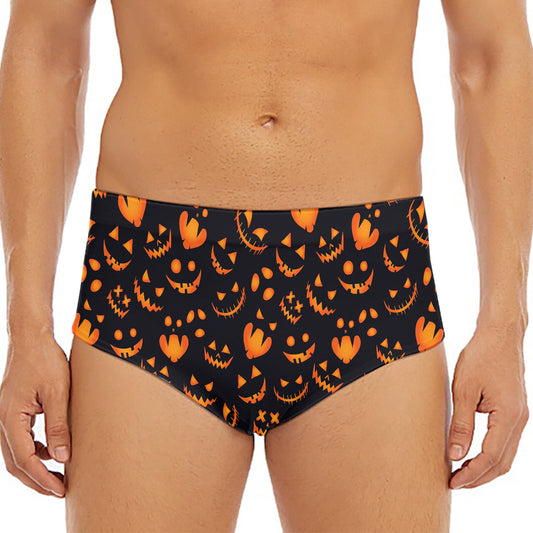 Halloween Pumpkin Faces Pattern Print Men's Triangle Swim Briefs