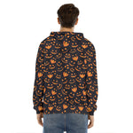 Halloween Pumpkin Faces Pattern Print Men's Velvet Pullover Hoodie