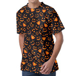 Halloween Pumpkin Faces Pattern Print Men's Velvet T-Shirt