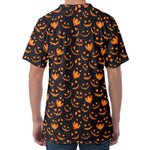 Halloween Pumpkin Faces Pattern Print Men's Velvet T-Shirt