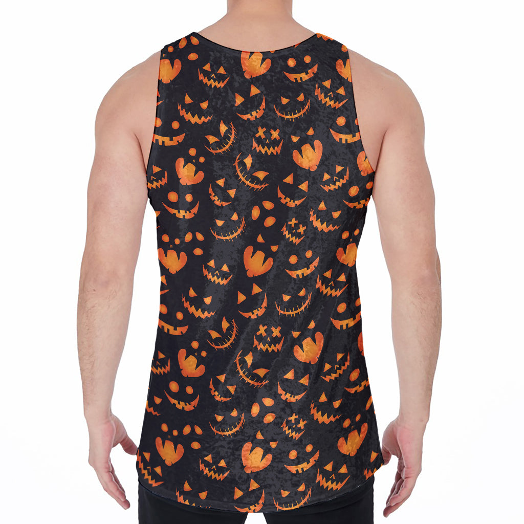 Halloween Pumpkin Faces Pattern Print Men's Velvet Tank Top