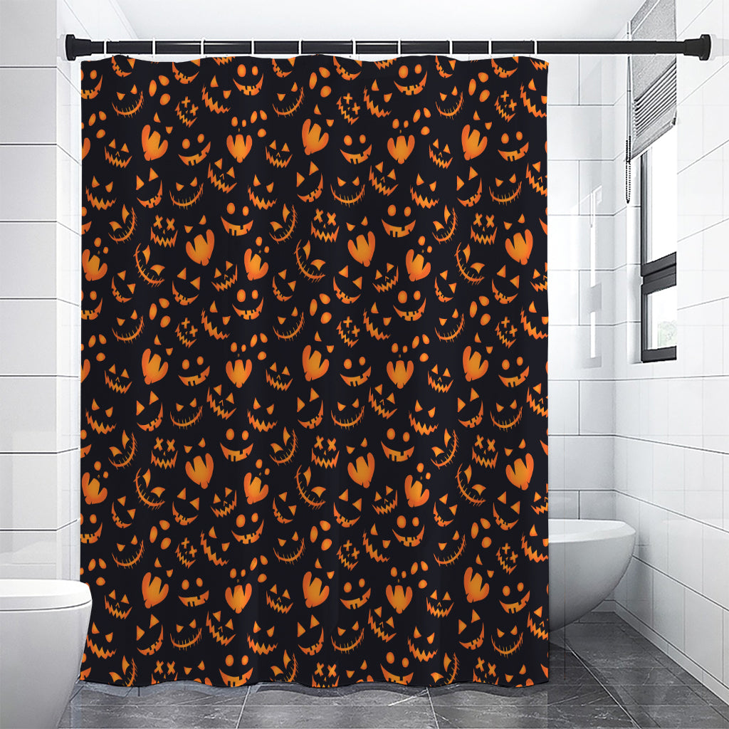 Halloween Pumpkin Faces Pattern Print Premium Shower Curtain