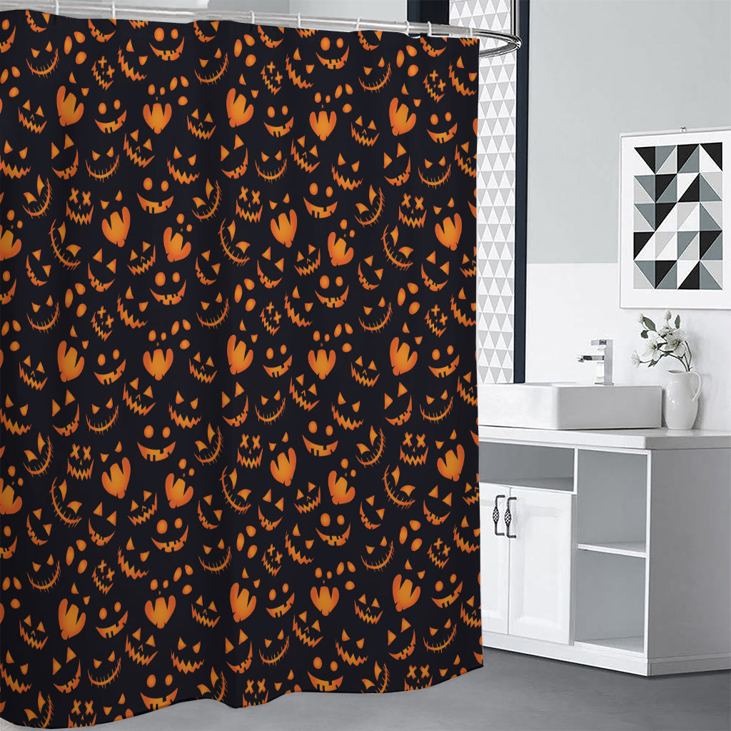 Halloween Pumpkin Faces Pattern Print Premium Shower Curtain