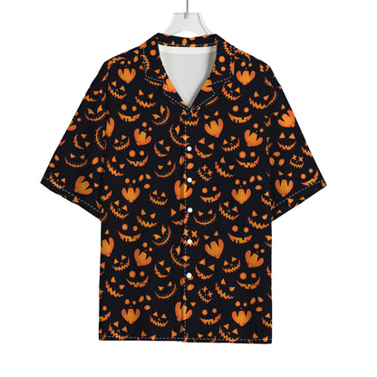 Halloween Pumpkin Faces Pattern Print Rayon Hawaiian Shirt