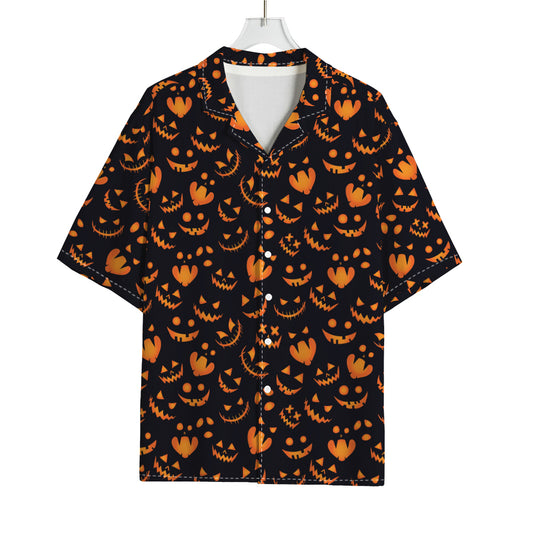 Halloween Pumpkin Faces Pattern Print Rayon Hawaiian Shirt