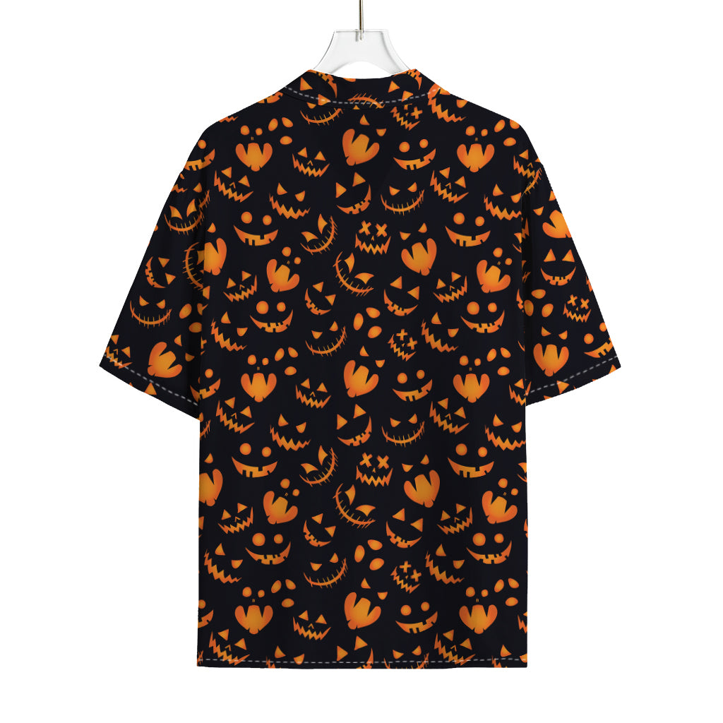 Halloween Pumpkin Faces Pattern Print Rayon Hawaiian Shirt