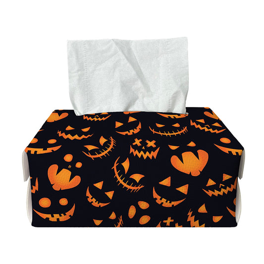 Halloween Pumpkin Faces Pattern Print Rectangle Tissue Box Cover